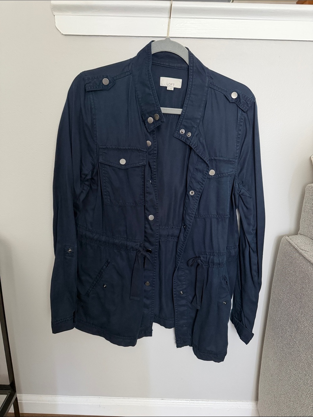 LOFT Navy Drawstring Utility Jacket for Women